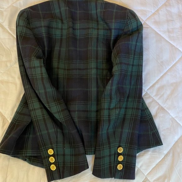 Vintage Rafaella Women’s 80s Preppy Green Black Checkered Plaid Blazer - Picture 4 of 4